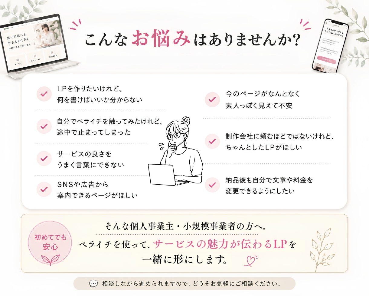 サービスの魅力が伝わるペライチLPを制作します 原稿がまとまってなくてもOK｜構成・文章・デザインをサポート イメージ2