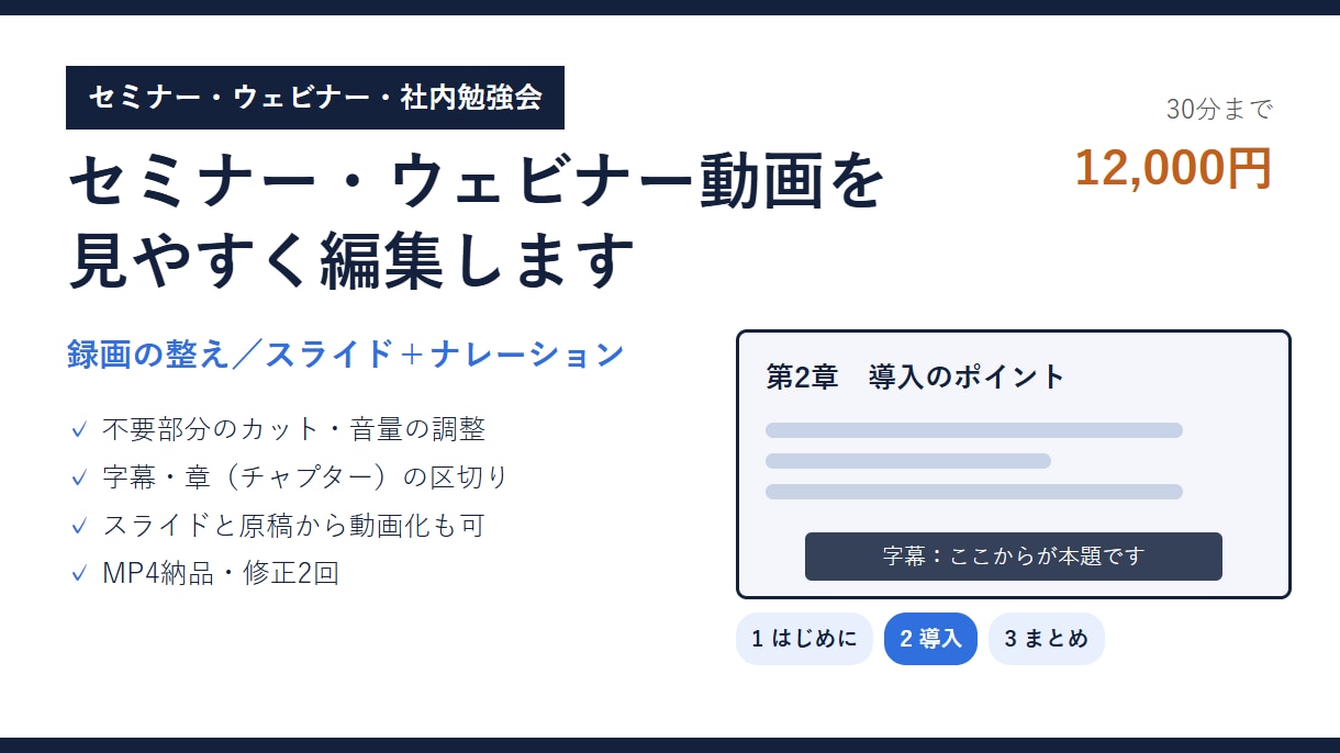 セミナー・ウェビナー動画を見やすく編集します 録画の整えも、スライドからの動画化も対応 イメージ1