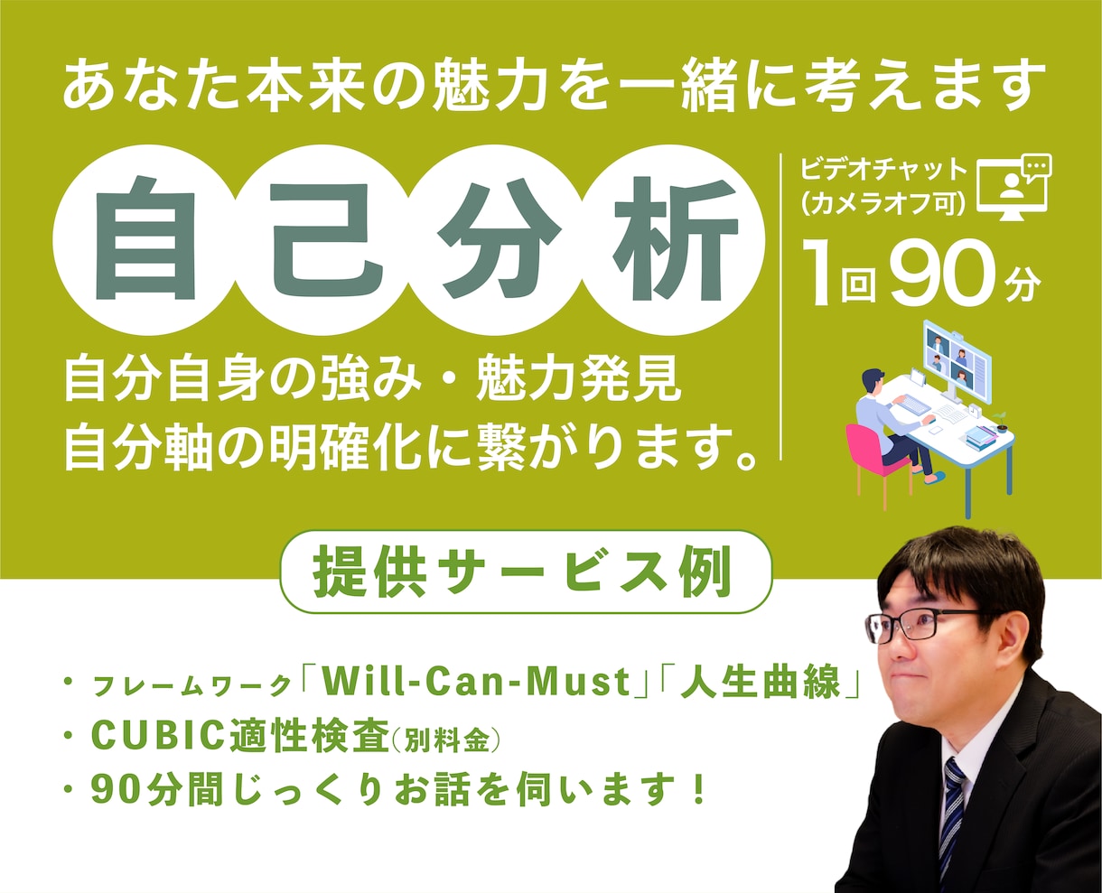 転職・就職活動に活かす自己分析を行います 自己分析と対話であなたらしさを言語化／CUBIC受検可能 イメージ1