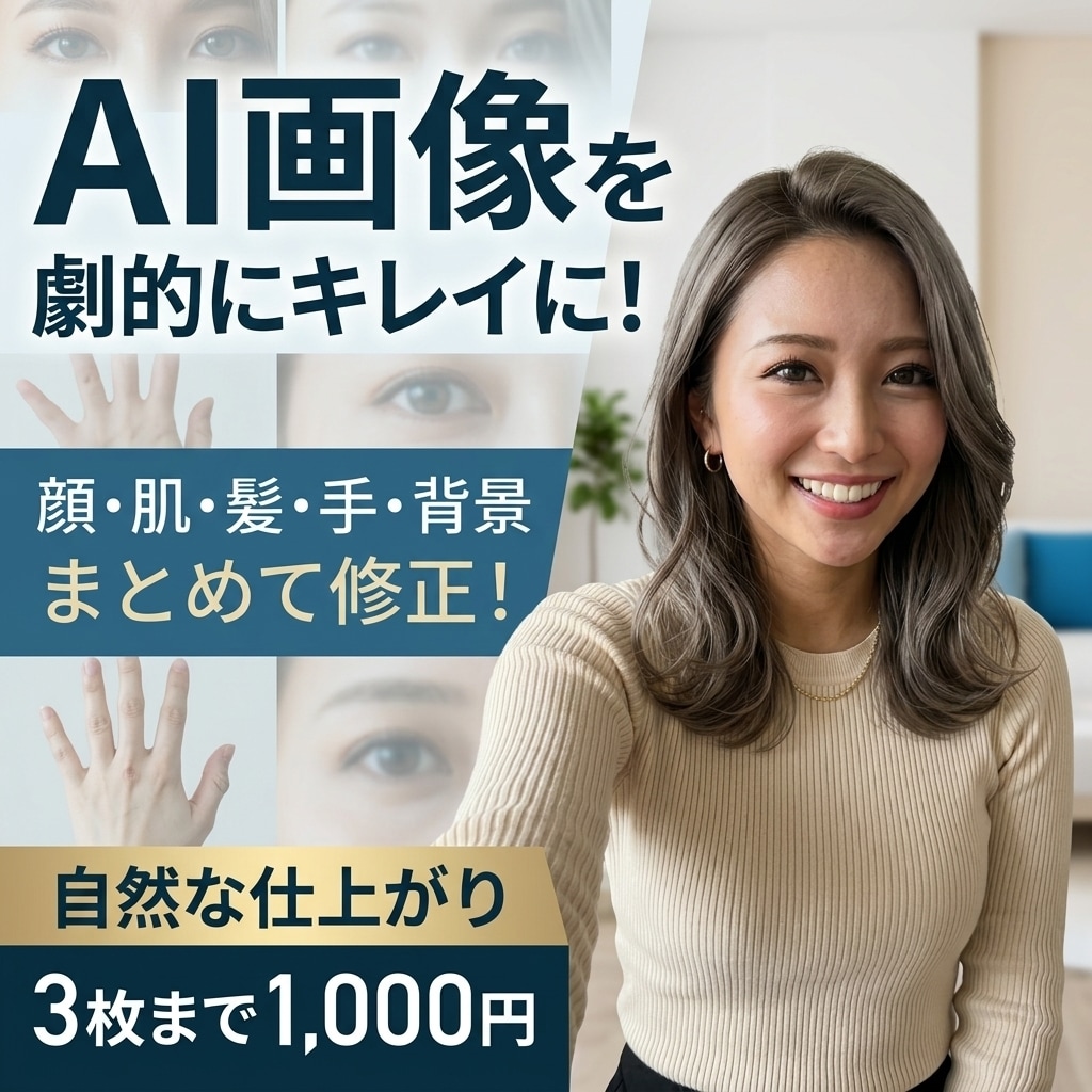 AI画像・写真を自然にレタッチ加工します 顔・肌・髪・手・背景などご希望に合わせて修正します イメージ1