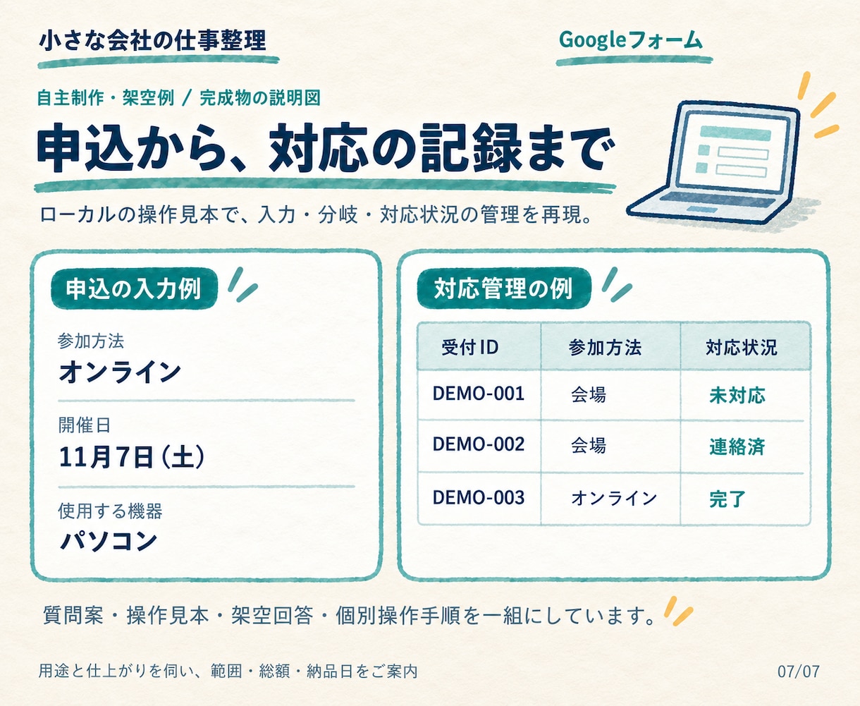 申込フォームと受付後の対応管理を整えます 質問の整理から回答一覧・次回の使い方まで イメージ7