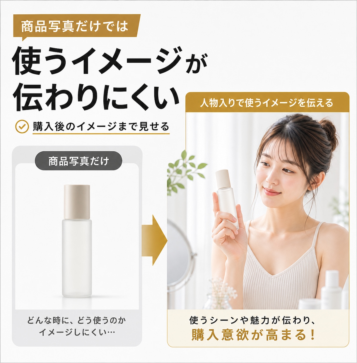 商品写真を人物入りの自然なEC広告画像にします モデル撮影なしで、商品の「使うイメージ」が伝わる画像を作成 イメージ2