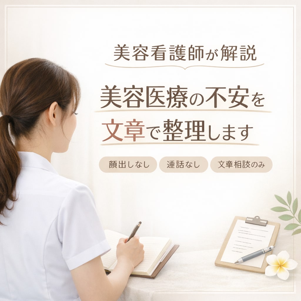 美容看護師が解説｜美容医療の不安を文章で整理します 現役美容看護師が美容医療に関する不安や疑問に寄り添います。 イメージ1