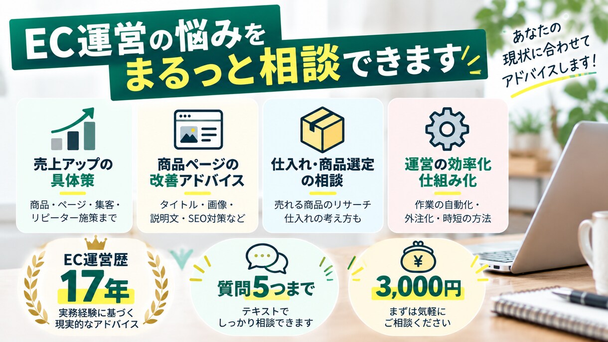 EC歴17年の経験でEC運営の相談に乗ります 月商5000万円まで育てた実体験からお答えします イメージ4