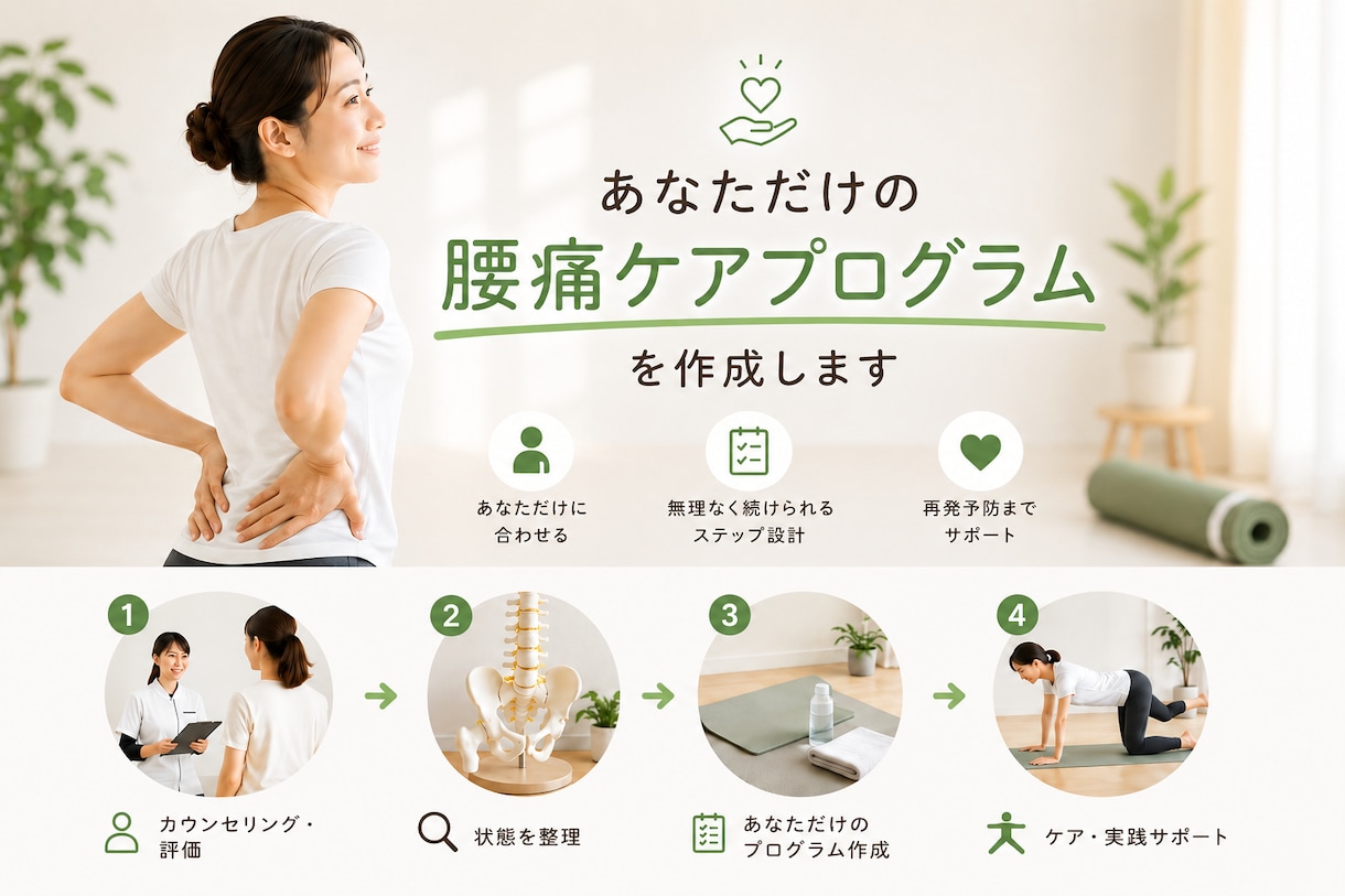 あなた専用の腰痛ケアプログラムを作成します 現役理学療法士がオーダーメイドのセルフケアをご提案 イメージ1