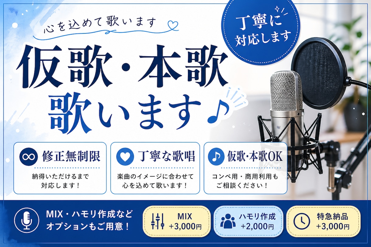 修正無制限✨仮歌・本歌を丁寧に歌います 力強く繊細なバラードをお届けします！ イメージ1
