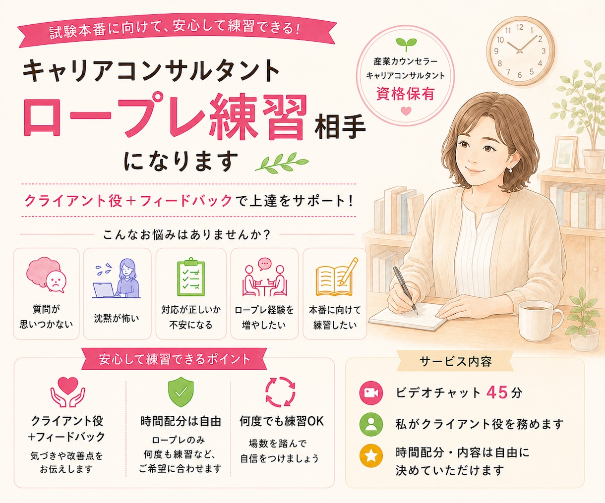 キャリアコンサルタントロープレ練習のお相手します 一緒に何度も何度もロープレ練習して自信をつけましょう！ イメージ1