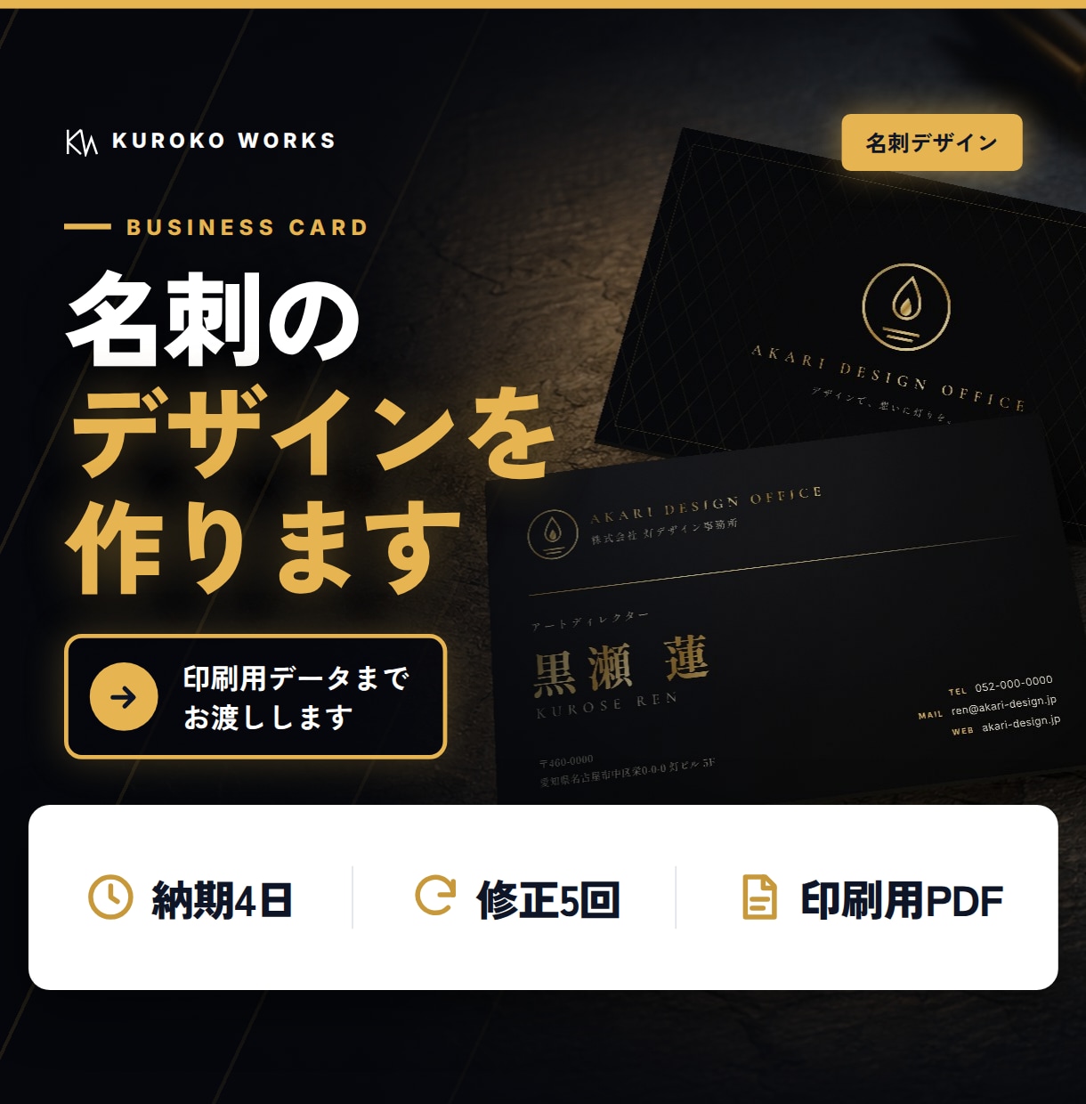 名刺のデザインと印刷用データを作成します 片面から。印刷会社に出せるPDFまでお渡しします イメージ1
