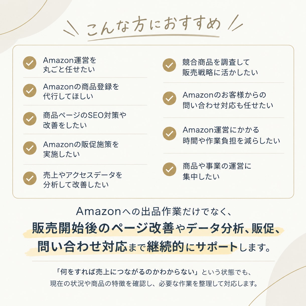 Amazon運営代行｜商品登録から丸ごと対応します 商品登録・SEO・販促・分析・問い合わせまでほぼ丸投げOK イメージ2