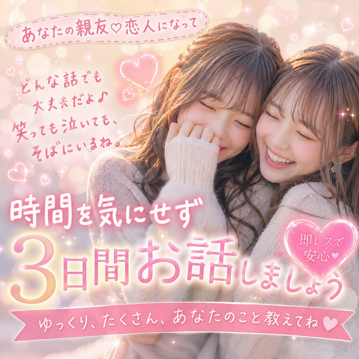 即レス⭐️女性限定⭐あなたの親友・恋人になります 3日間お話しましょう⭐心のモヤモヤ打ち明けてみませんか？ イメージ1