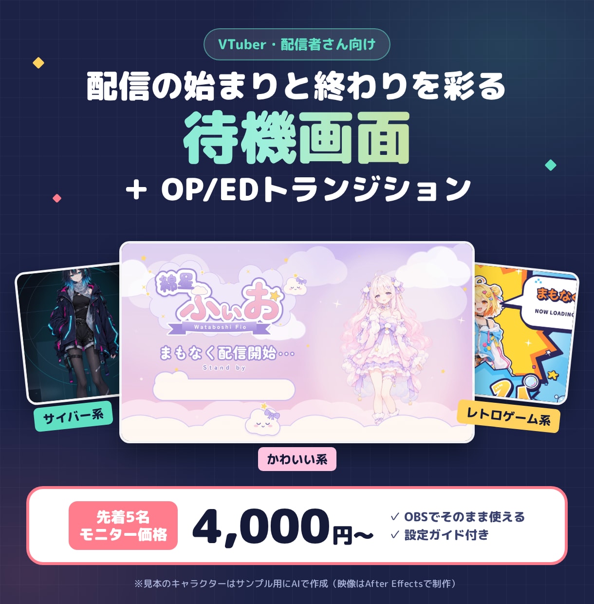 VTuberの待機画面・OP/EDを作ります 【先着5名モニター価格】OBSでそのまま使える配信演出セット イメージ1