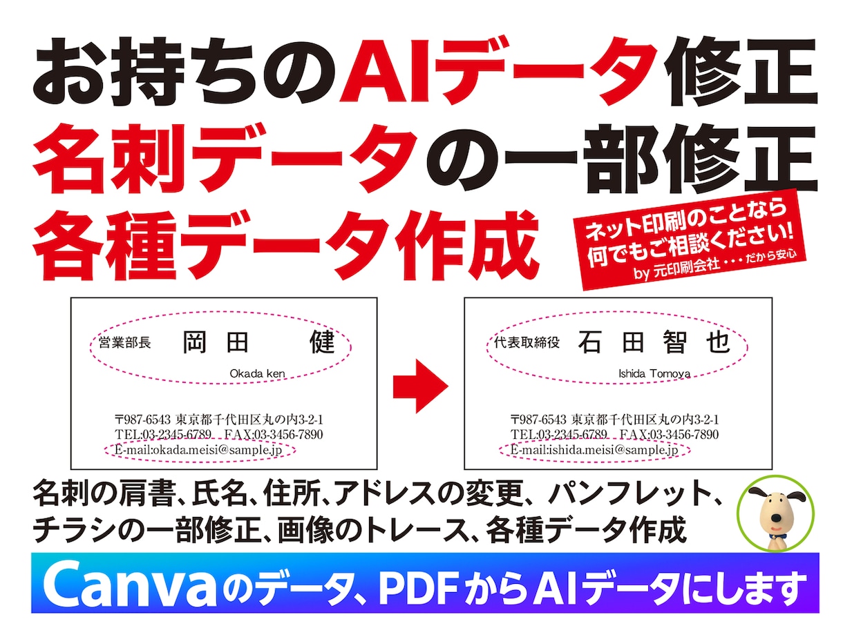 ネット印刷の入稿データをご希望日に作成します 名刺のAI、PDFデータから増員、修正をスピード対応します イメージ2