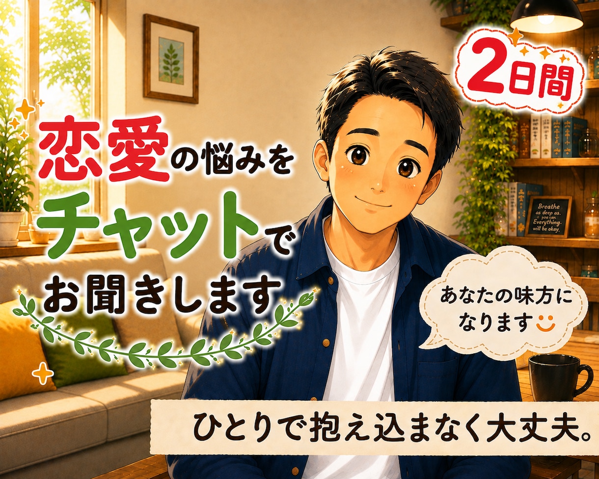 恋愛の悩み・モヤモヤ・愚痴をチャットでお聞きします 誰にも言えない恋愛の悩みや愚痴をお聞きします イメージ1