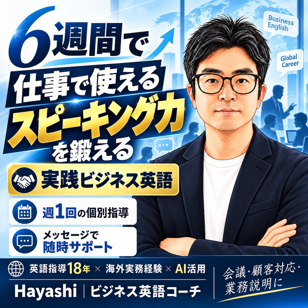 仕事で使える英語を1か月半徹底コーチングします 指導歴18年×海外実務経験｜週1面談＋随時個別指導 イメージ1