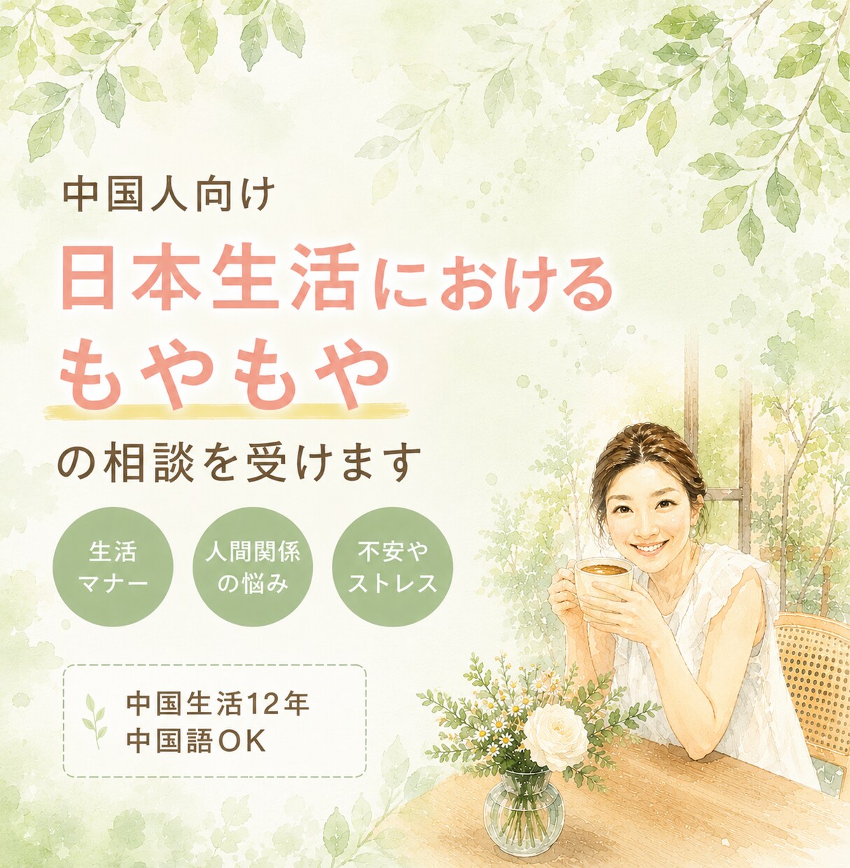 中国人向け日本生活相談にのります 中国生活12年、日本語教師があなたのモヤモヤを整理します。 イメージ1
