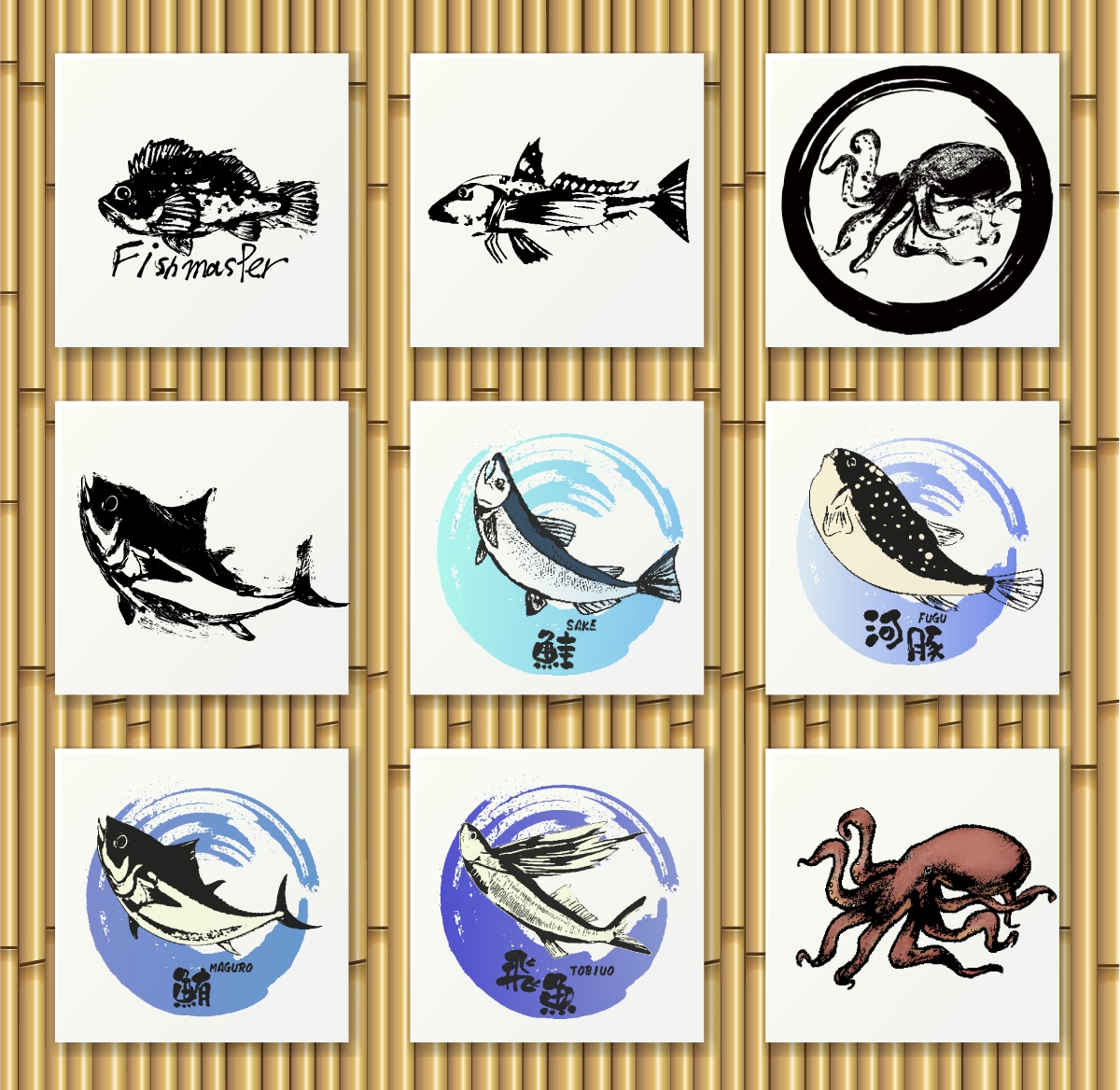 墨で描くおしゃれで和風なイラストロゴを制作します かすれ・飛沫表現で躍動感のある和風ロゴ商品ラベル・アイコン イメージ6