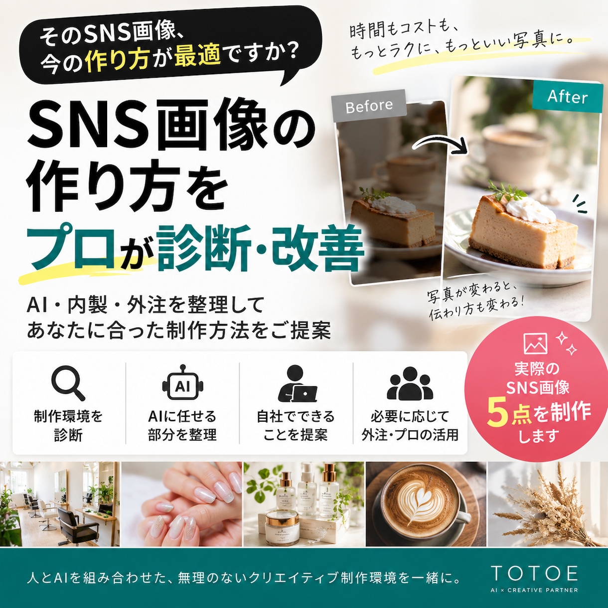 SNS・画像制作のムダをプロが診断します AI・内製・外注を整理＋実際にグラフィック5点の制作 イメージ1