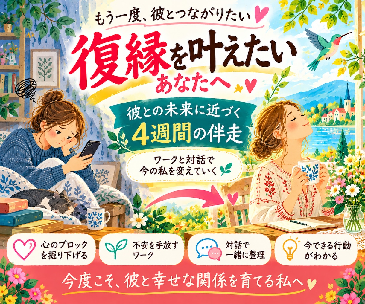 復縁を叶える私へ！4週間一緒に進めます 彼ともう一度つながる願いをワークと対話で行動に変える4週間 イメージ1