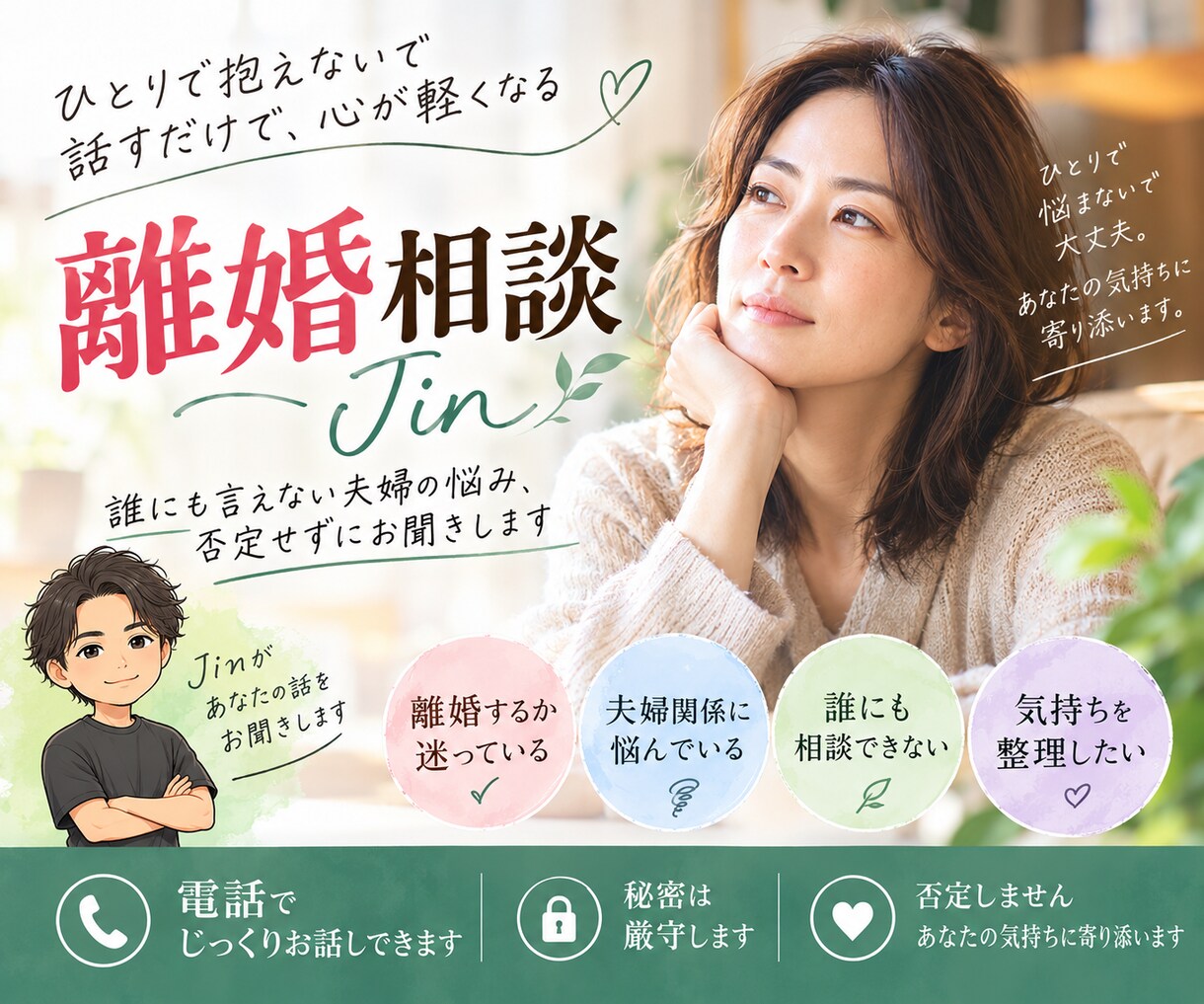 離婚・夫婦関係の悩みをじっくりお聞きしますます 誰にも言えない夫婦の悩み、否定せずにお聞きします イメージ1
