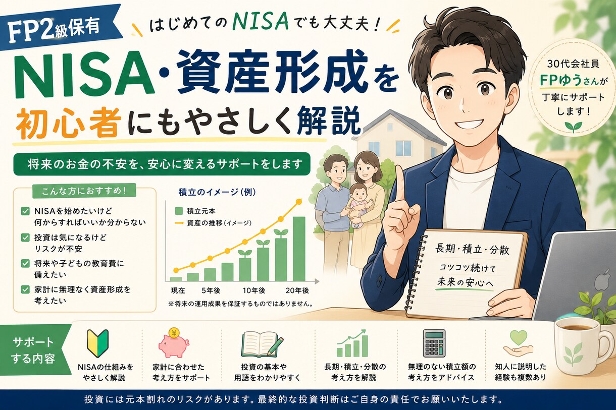 FP2級が対応！新NISAをわかりやすく説明します 「何から始めればいい？」を難しい言葉なしで一緒に整理します。 イメージ1
