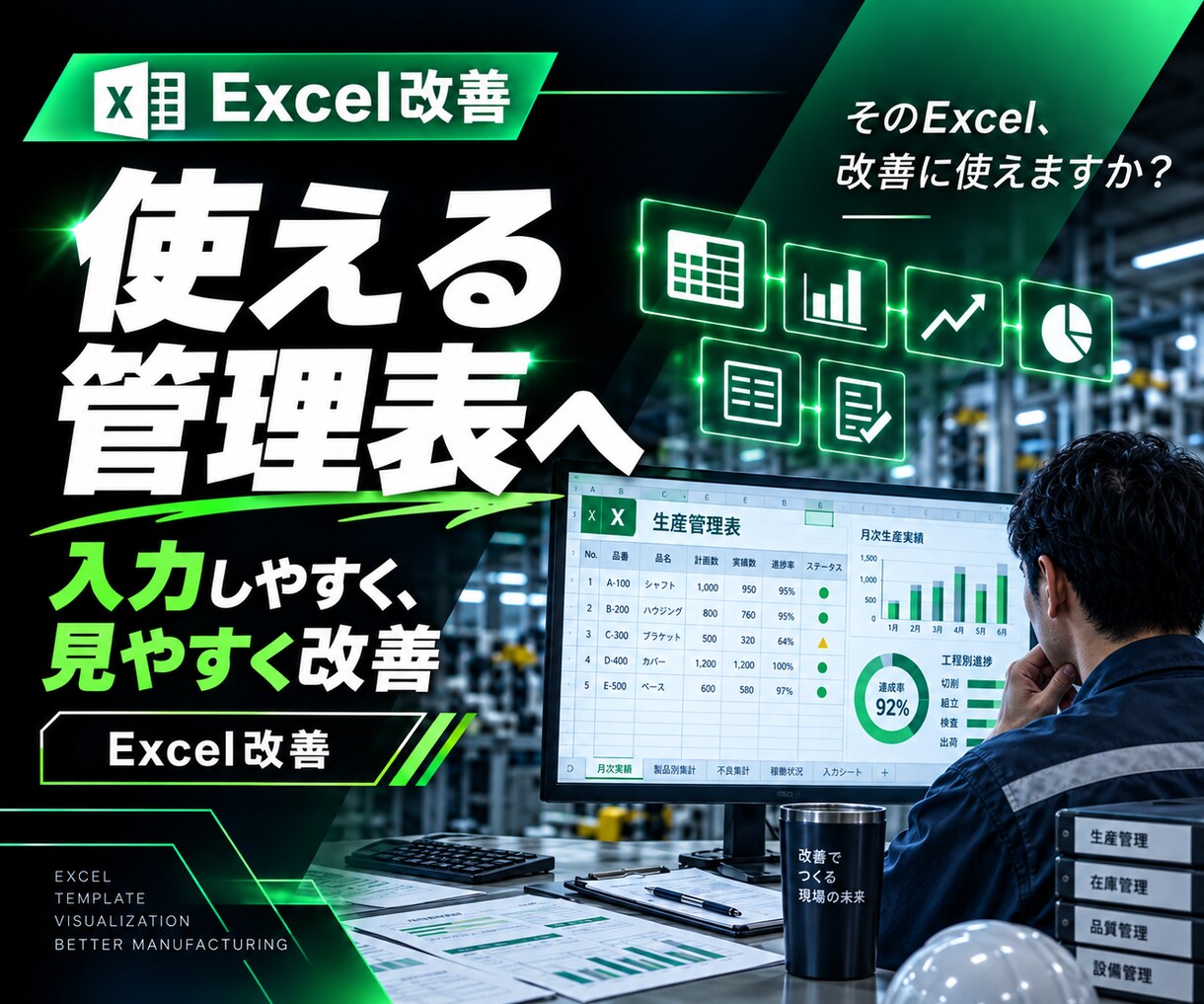 製造現場で使えるExcel管理表を作成します 入力するだけのExcelを改善に使えるフォーマットへ イメージ1