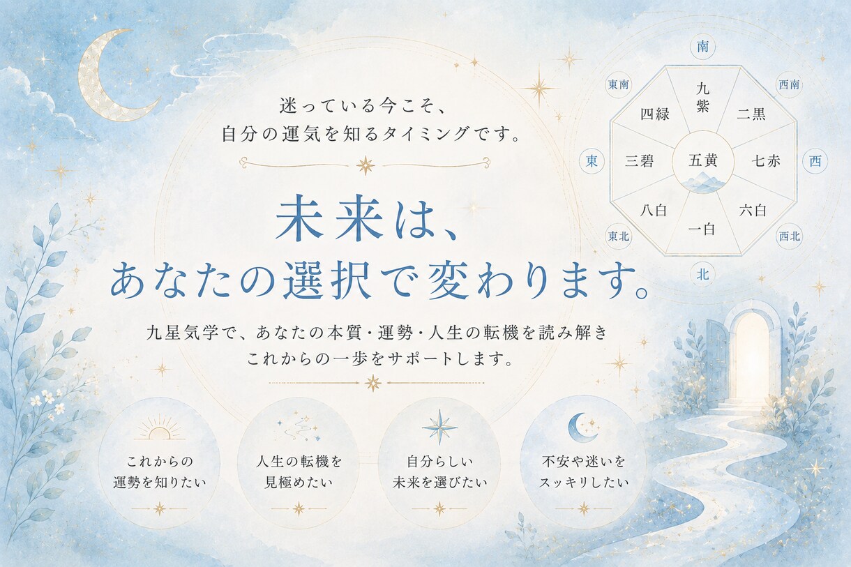 転職・独立のベストタイミングを九星気学で診ます 生年月日から運気の波と決断のタイミングを丁寧に読み解きます イメージ3