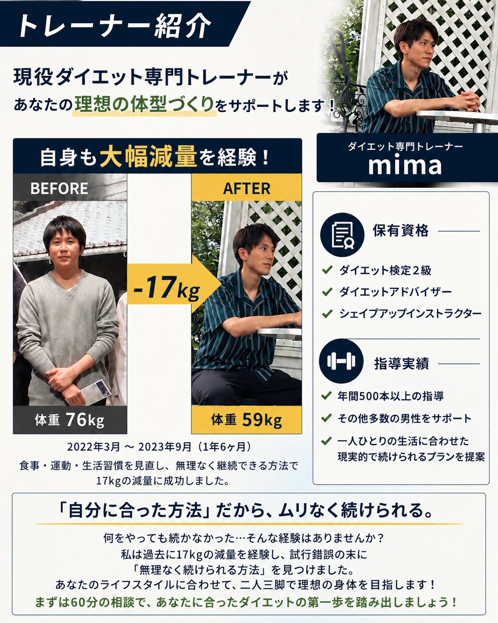男性専門　60分でダイエット方針を作ります 体型で自信を失っている方へ　カッコよさを取り戻そう イメージ4
