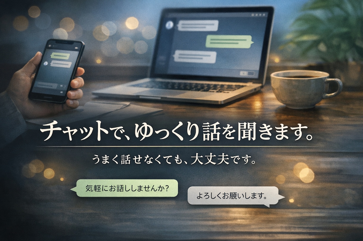 チャットでゆっくり話を聞きます うまく話せなくても、大丈夫です。 イメージ1