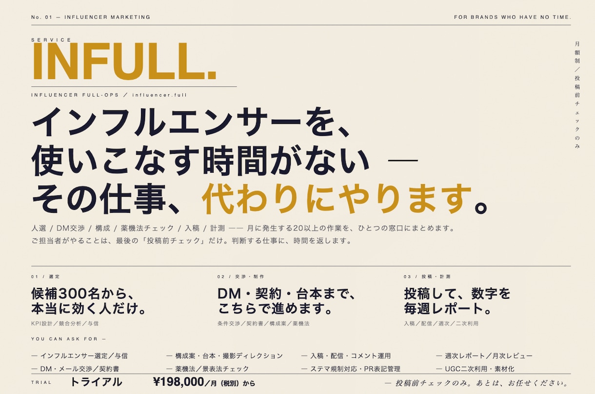 インフルエンサーマーケ完全丸投げ出来ます 「インフルエンサーに何を頼めばいいかわからない」からOKです イメージ1