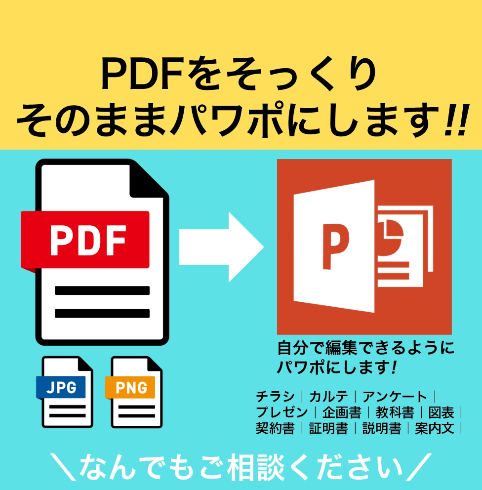 PDFをそのままパワポにします PDFを自分で編集できるようにパワポにします。 イメージ1