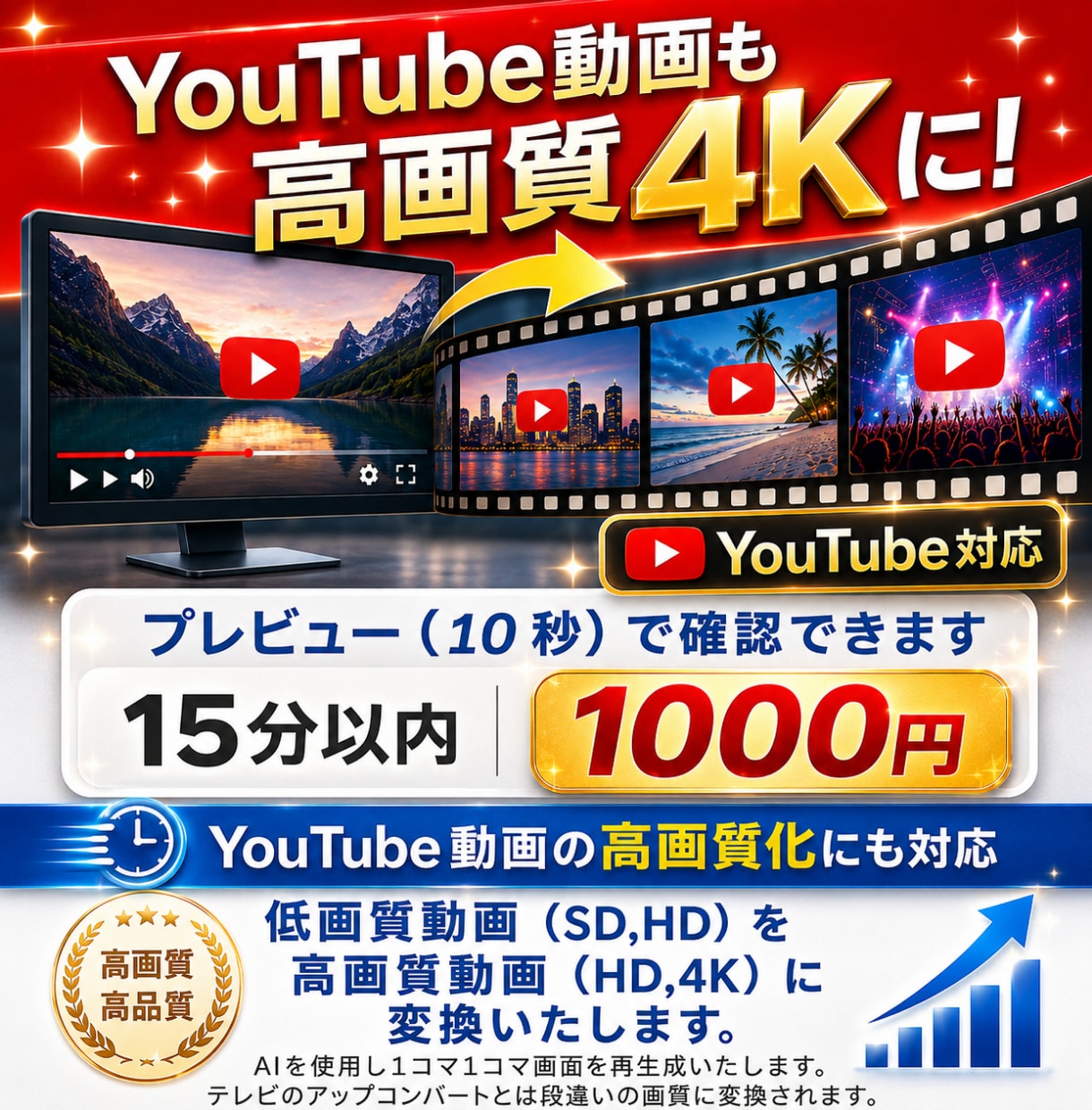 動画変換！高画質動画　FHD,４Kに変換致します AI補正で最高画質に変換！！！ イメージ3