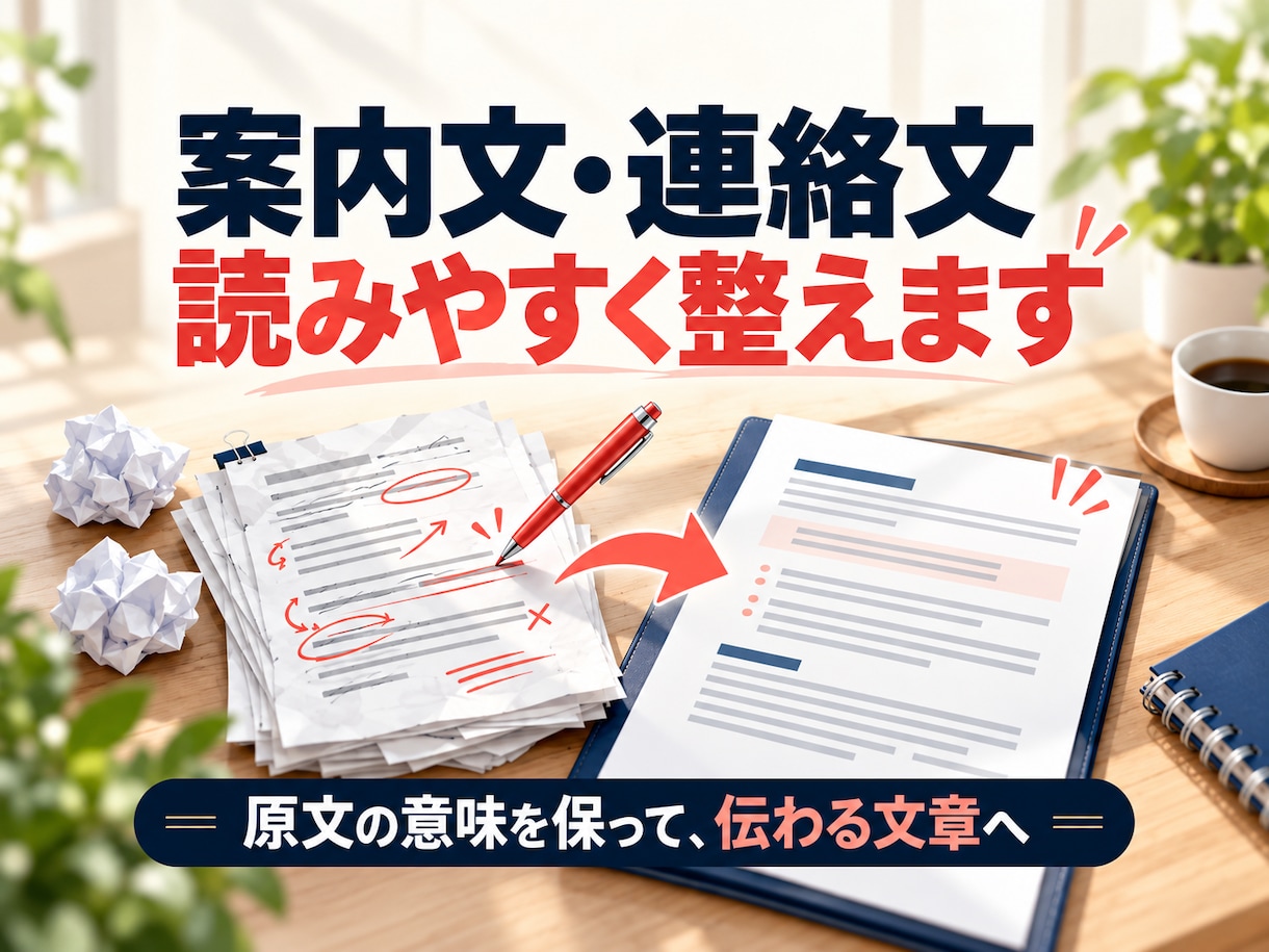 案内文や連絡文を読みやすく整えます 原文1,000字まで。順序や言い回しを整えます イメージ1