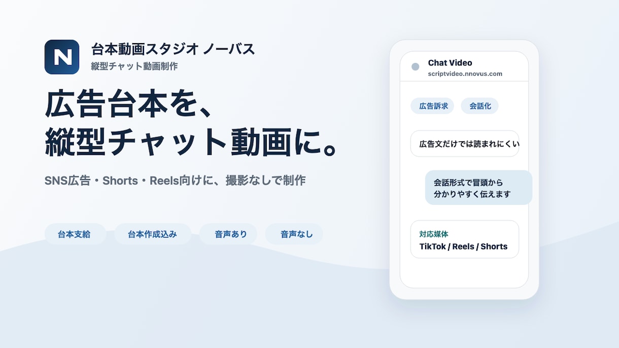 広告台本を縦型チャット動画にします SNS広告・Shorts・Reels向けに、会話型動画を制作 イメージ1