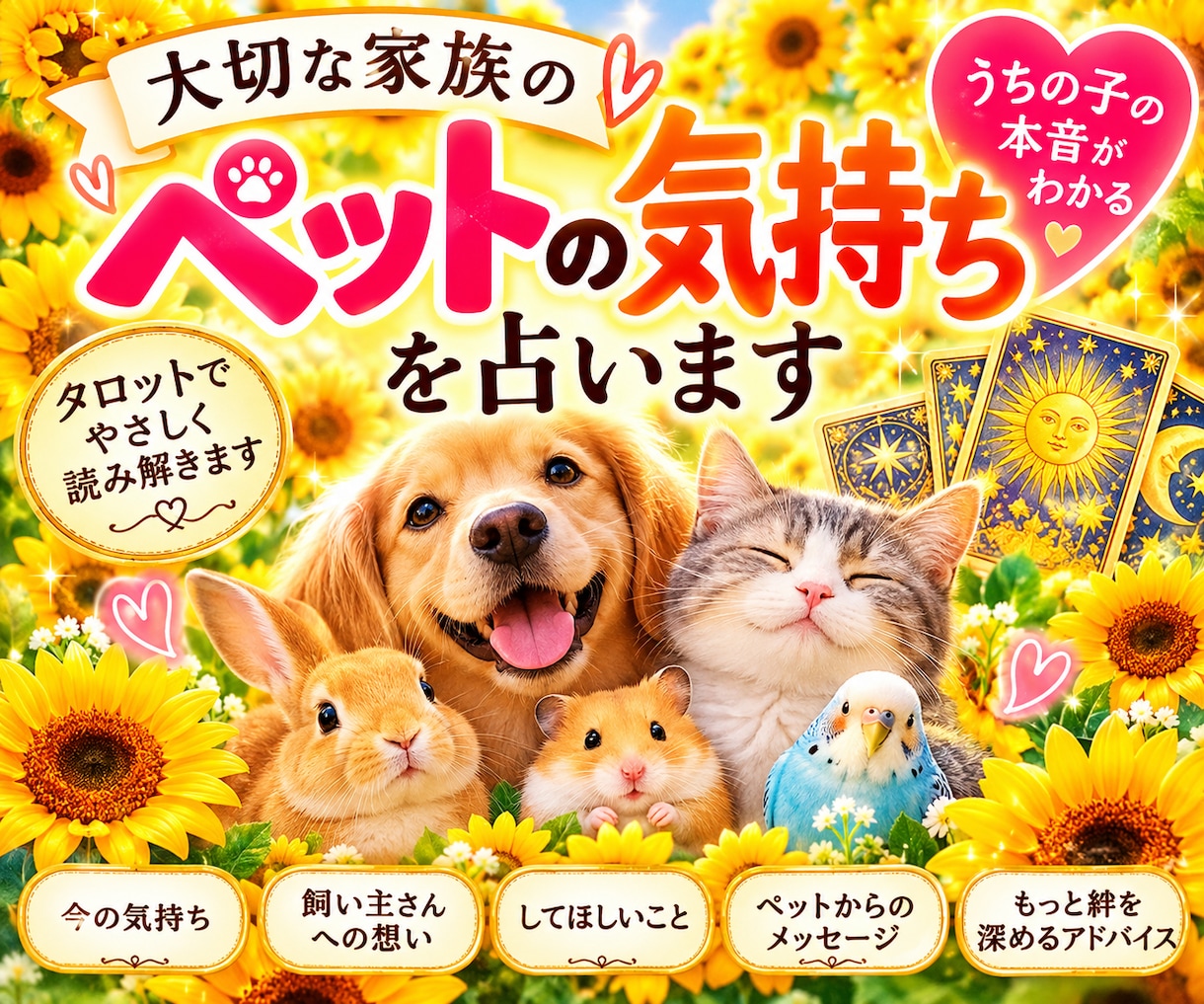 大切なペットの気持ちを優しく占います うちの子の本音や伝えたい想いをタロットで読み解きます イメージ1