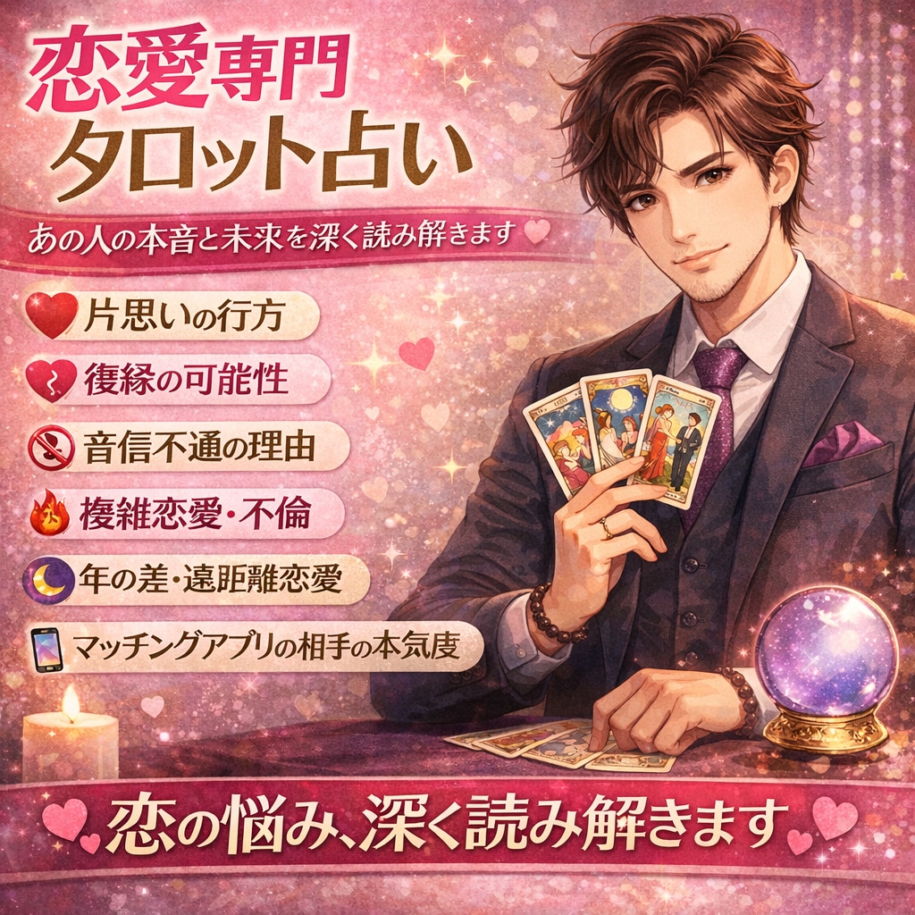 苦しい恋に、答えを出すお手伝いをします ☆泣きたくなる夜に。あなたの味方としてカードを引きます☆ イメージ1