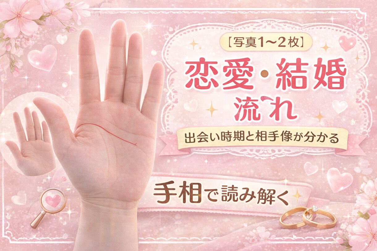 手相で読み解く恋愛・結婚の流れを鑑定します あなたの結婚の流れ・出会い時期を手相から具体的に読み解きます イメージ1