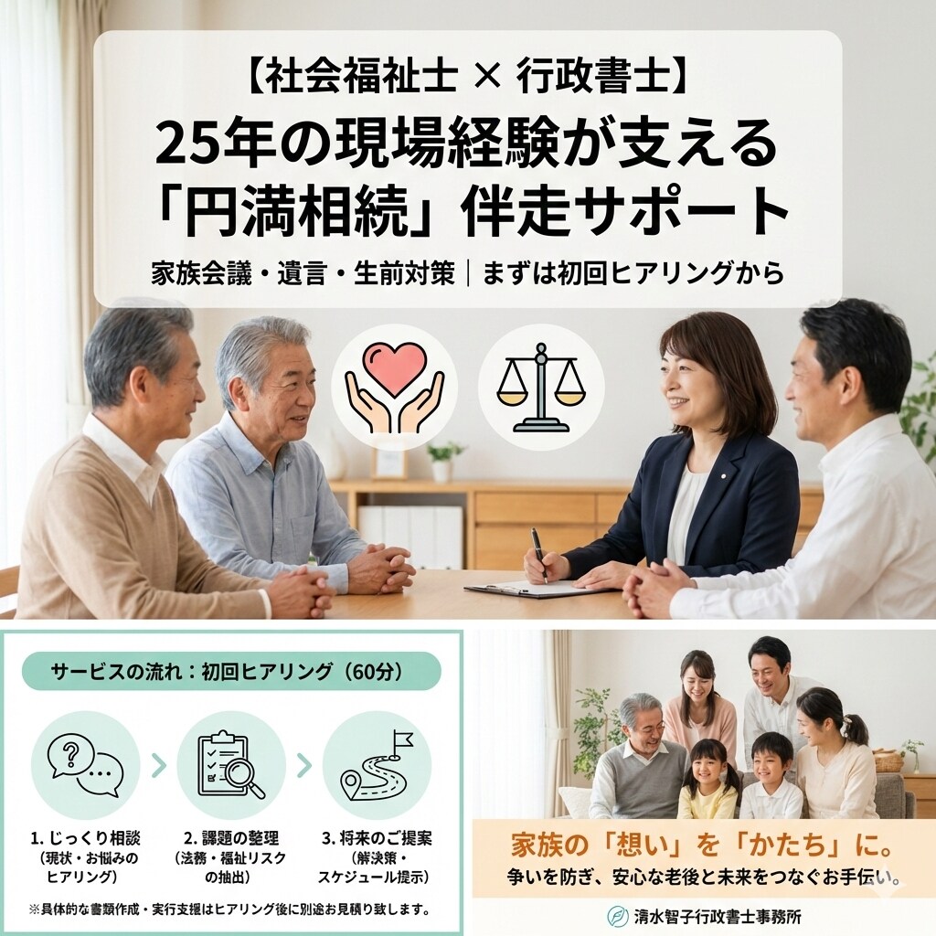 徳島の行政書士が遺産相続を親身にサポートします ★社会福祉士＆行政書士が、家族の絆を守る相続を支援 イメージ1