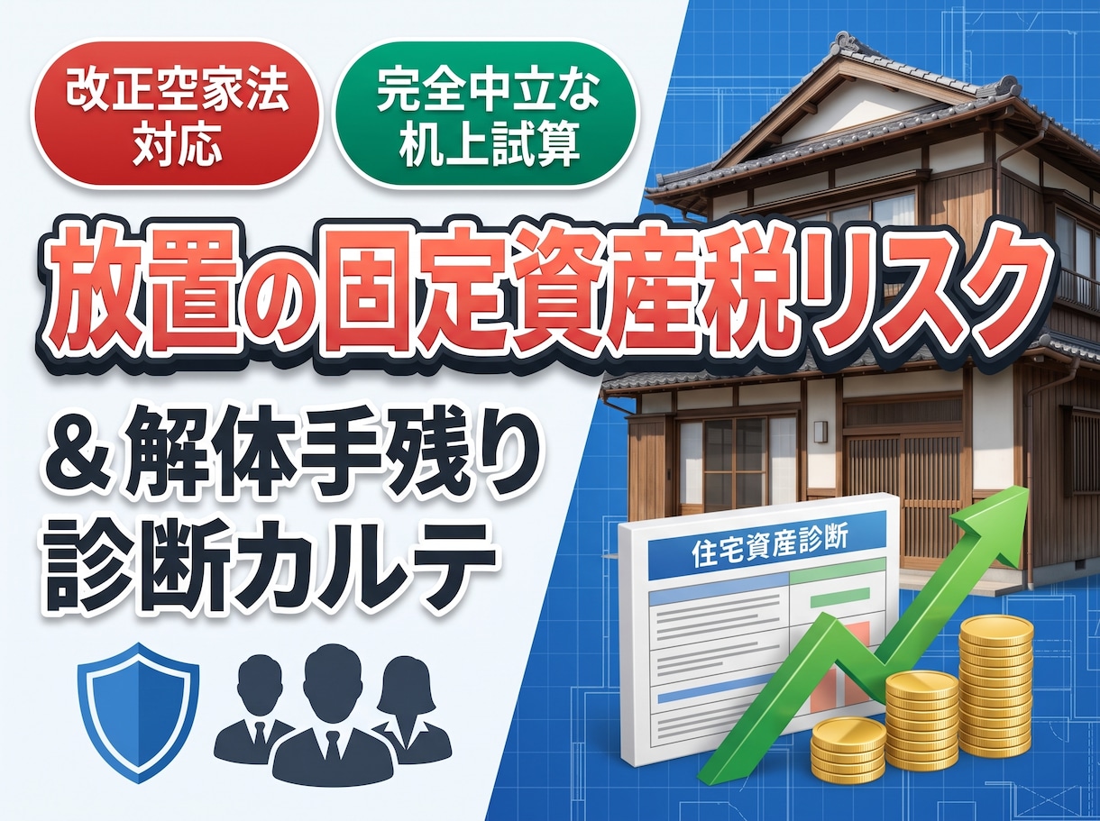 実家・空き家放置の税金増額と解体手残りを診断します 法改正対応！固定資産税4倍リスクと10年放置損失を中立試算 イメージ1