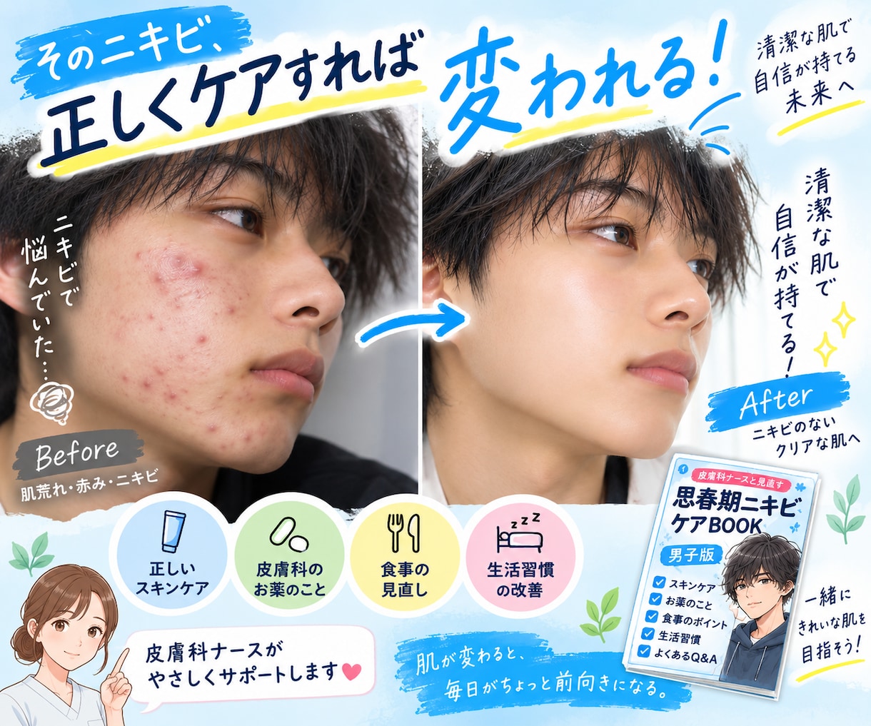 皮膚科ナースがニキビ、肌荒れのご相談のります 繰り返すニキビ一緒に原因を整理しませんか。特典付き♡ イメージ2