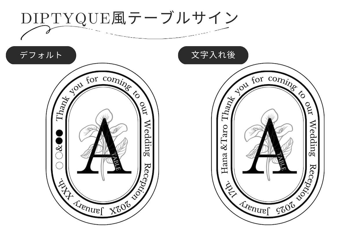 結婚式用DIPTYQUE風テーブルサイン提供します ペーパーアイテムでおしゃれな結婚式を作るサポートします イメージ1