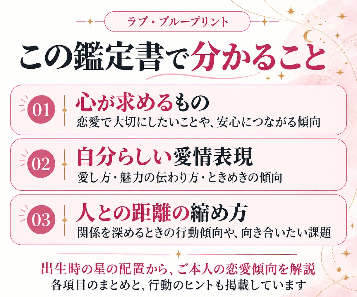 西洋占星術であなたの恋愛の取扱説明書を作ります 愛し方・惹かれる相手・安心できる関係をPDFに イメージ3