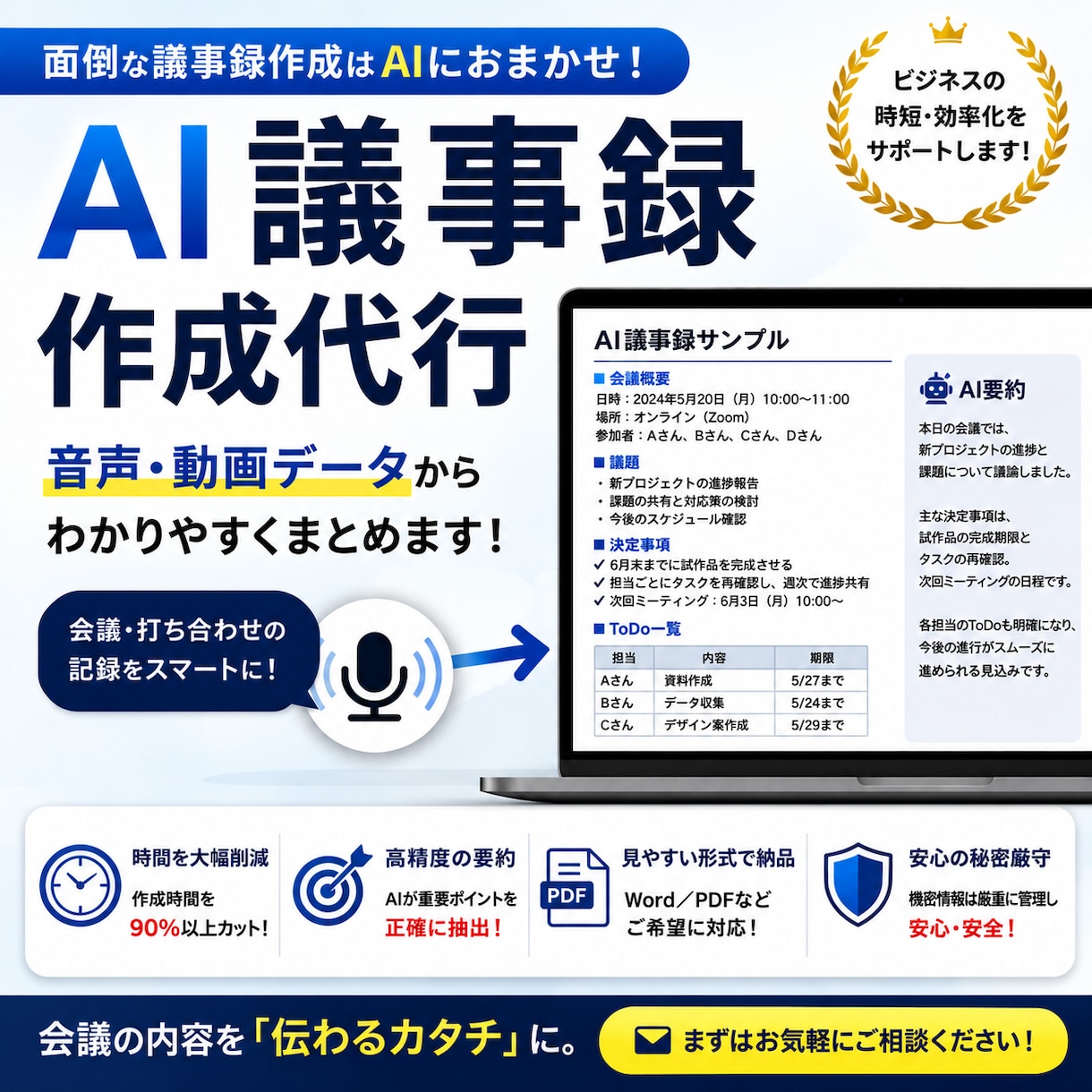 支援リーダーがAIで議事録・支援記録を代筆します 現場を知っているから伝わる。AI×介護実務で記録作成を代行 イメージ1
