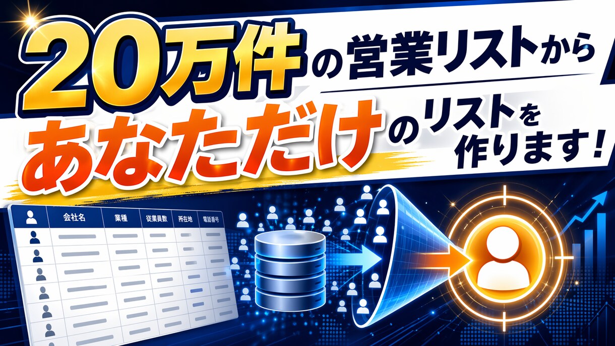 20万件の営業リストからピックアップします 日本にある店舗事業者のリストが20万件あります！ イメージ1