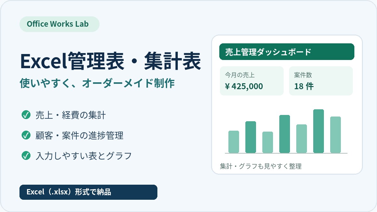 Excelの管理表・集計表を作成します 売上・顧客・案件管理を使いやすいExcelに整えます イメージ1