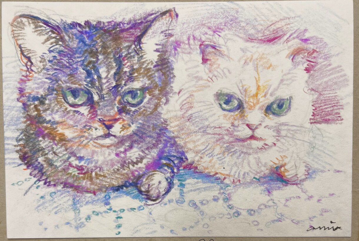 色鉛筆でペットの似顔絵ポストカード制作します 色鉛筆で雰囲気のある色味の似顔絵を描きます！ イメージ2
