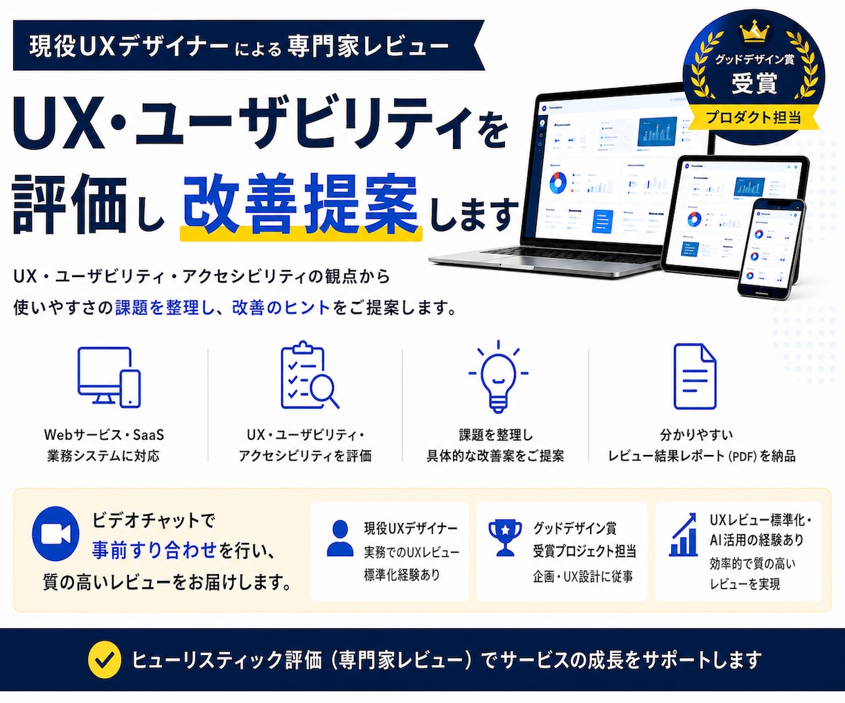 UI/UX・ユーザビリティを評価して改善提案します ｜グッドデザイン賞受賞のUXデザイナーが専門家レビュー イメージ1
