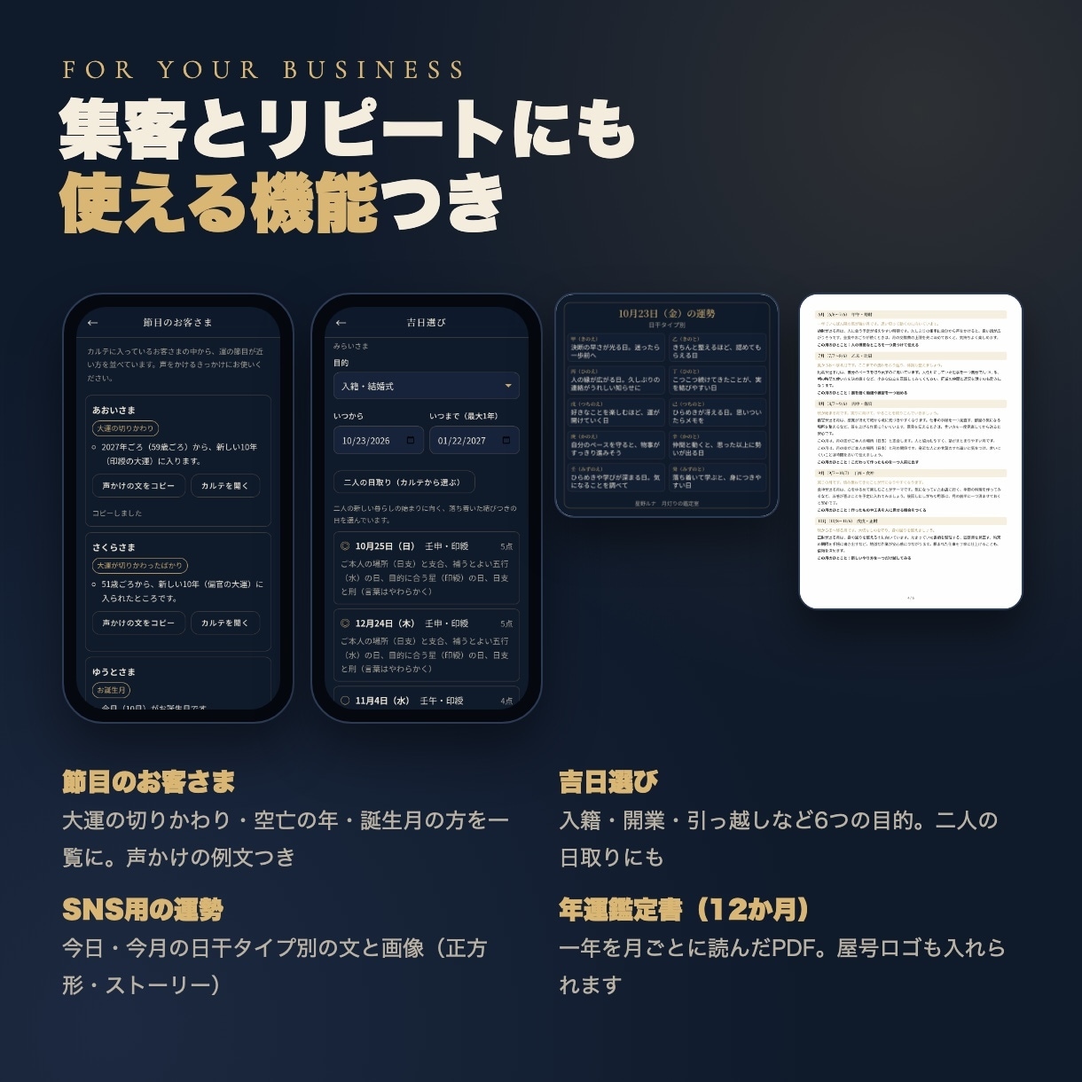 占い師向け本格四柱推命鑑定アプリを納品します 命式・鑑定書PDF・吉日・SNS運勢｜先着5名3,000円 イメージ6