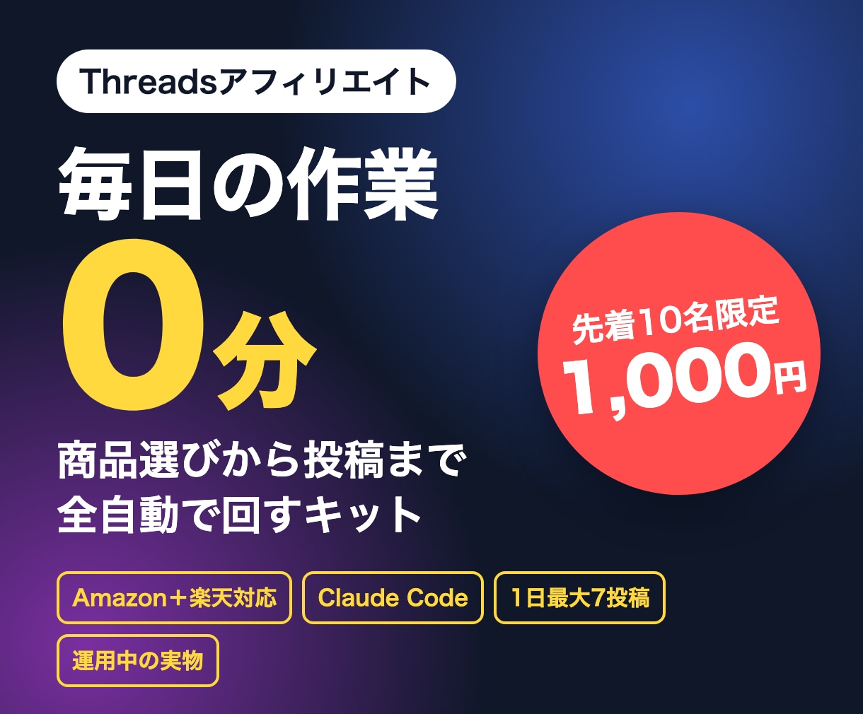 Threadsアフィを全自動化するキット渡します 毎日の作業0分｜Amazon＋楽天対応の自動投稿キット イメージ1