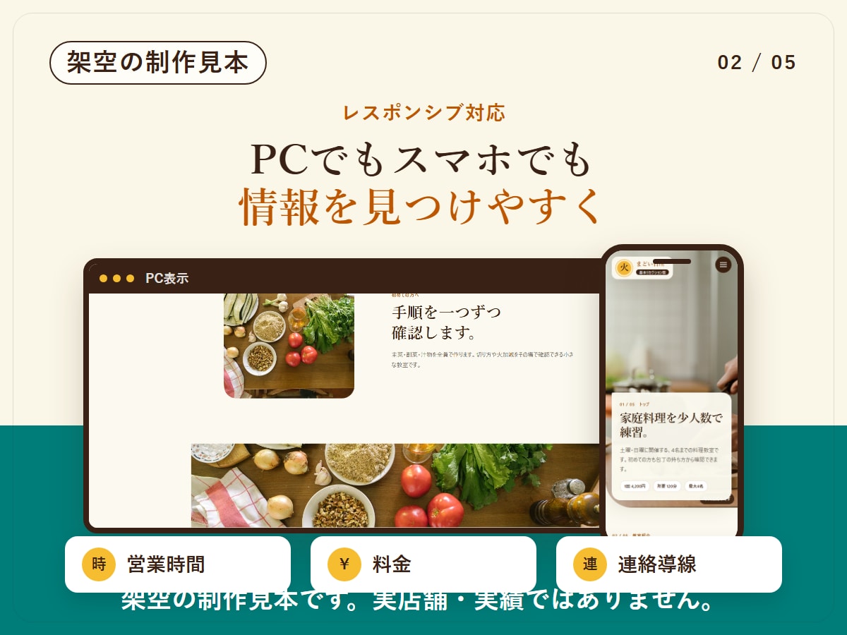 小さな事業の1ページホームページを作ります 買い切り2万円｜表示チェックの記録と制作データ付き イメージ2