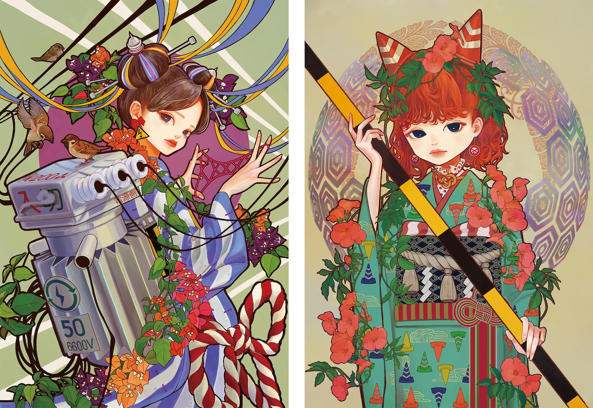 和風表見で可愛い一枚絵を丁寧に制作いたします 小鳥、レース、花などを細かく描き込みます イメージ3